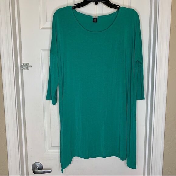 Black Label by Chico’s Aqua Green Top Side Slits - Picture 1 of 12
